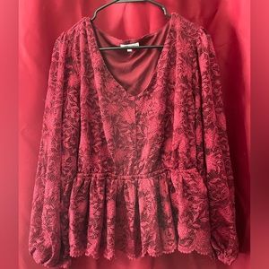 Red lace Maurice’s peplum long sleeved shirt